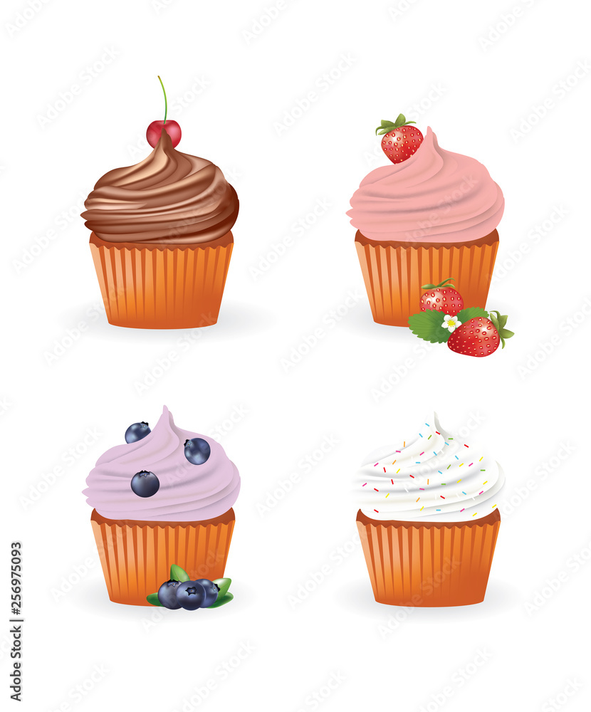 Set of four cupcakes, vector Set of four cupcakes, vector
