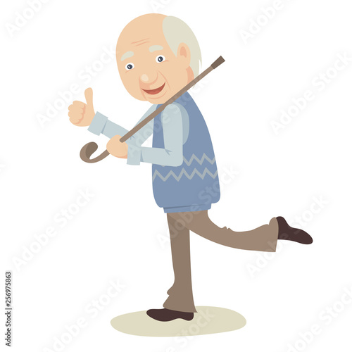 Funny Grandfather. Elderly men shows an approving gesture, vector illustration.	