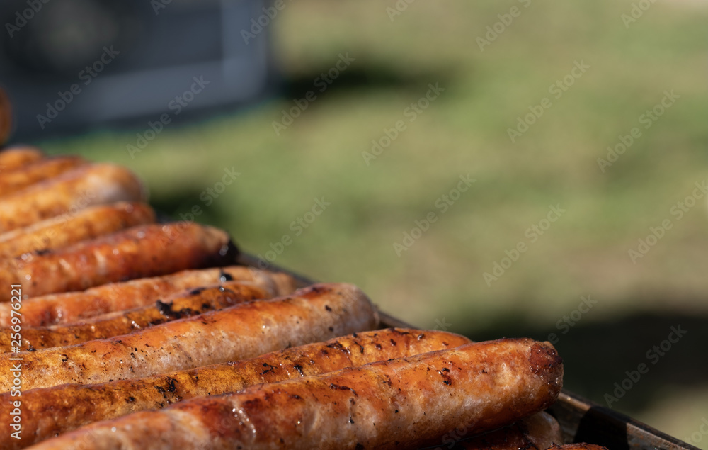 Closeup image of cooked sausages at an Australian election barbecue fund raiser