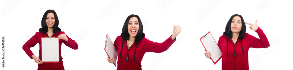 Woman in sports concept on white background Woman in sports concept on white background