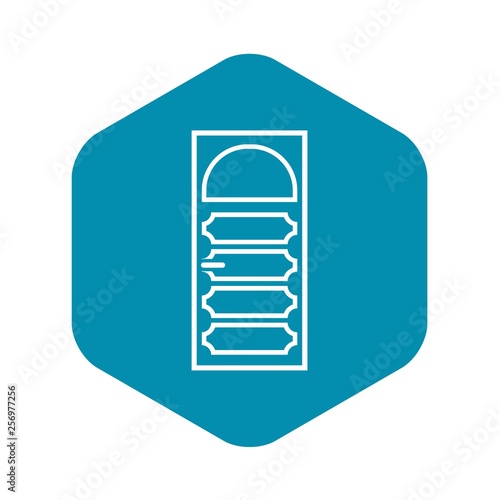 Wooden door with an arched glass icon in simple style isolated vector illustration