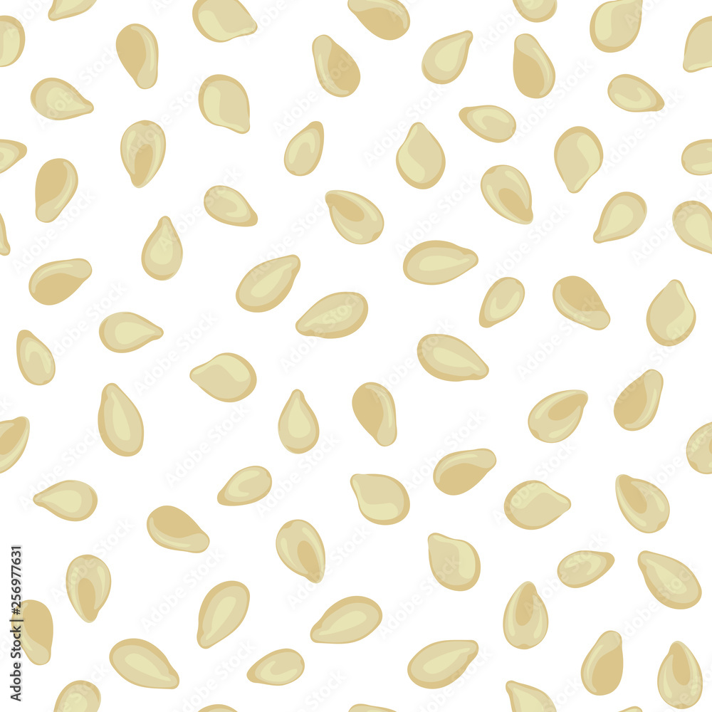 Sesame seeds seamless pattern on white background. Vector illustration in  cartoon flat simple style. Stock Vector | Adobe Stock