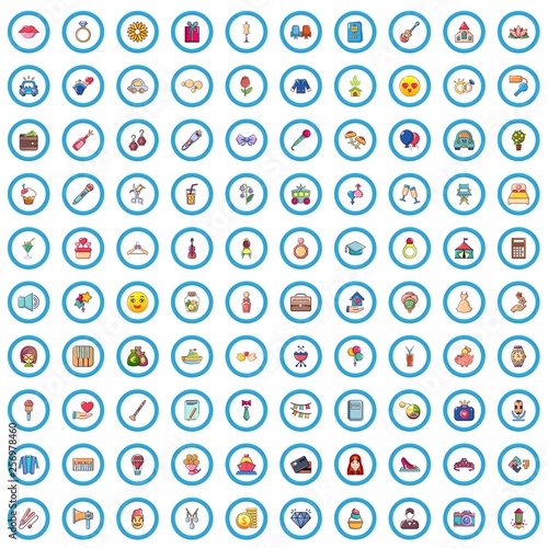 100 marriage icons set. Cartoon illustration of 100 marriage vector icons isolated on white background