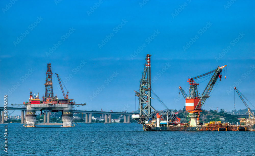 drilling platform in guanabara bay in rio de janeiro