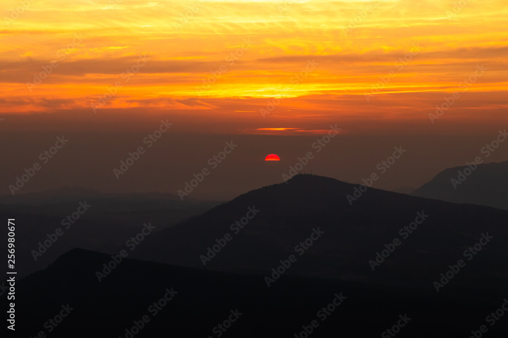 The peak of Phu Ruea National Park in Loei Province, Thailand. Beautiful sunrise point view.