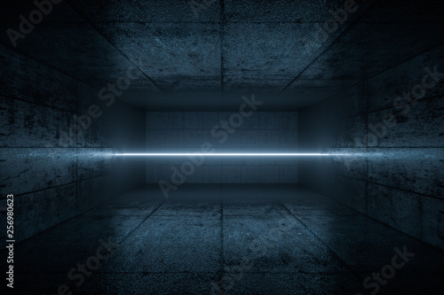 3d rendering, glowing magic lines in anbanoned room, dark background © Vink Fan