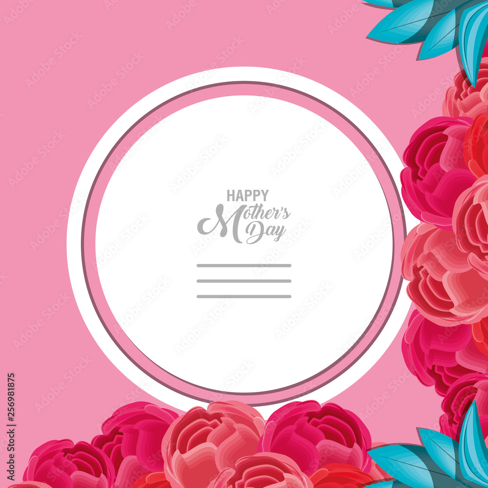 happy mother day card with flowers and frame circular