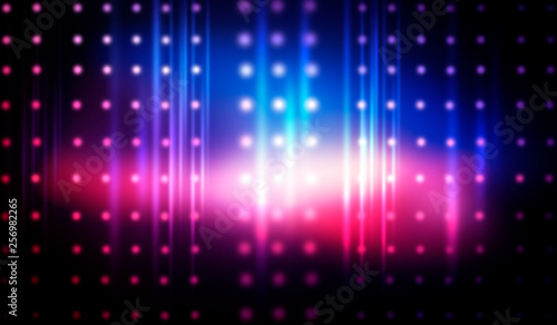 Dark empty stage, multi color of neon searchlight, night view. Abstract background with spotlights.