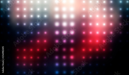 Dark empty stage, multi color of neon searchlight, night view. Abstract background with spotlights.