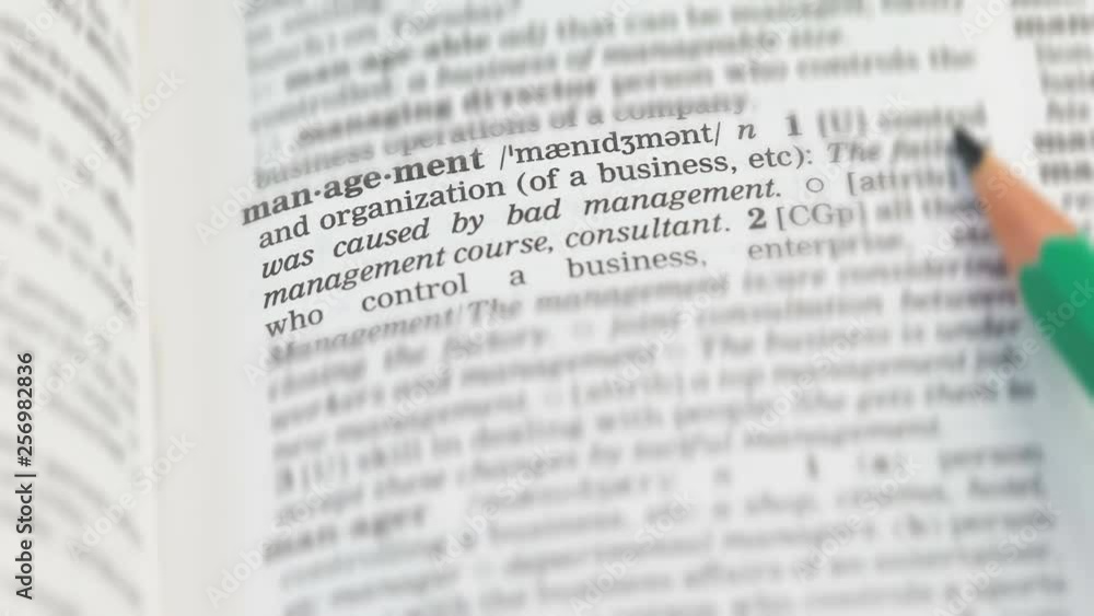 Management word on vocabulary page in english, business control and organization Management word on vocabulary page in english, business control and organization