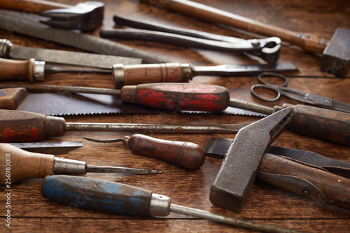 Old wooden handled woodworking tools