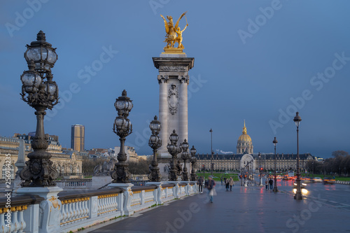 Paris, France - 03 17 2019: Quays of the Seine. Alexander III Bridge