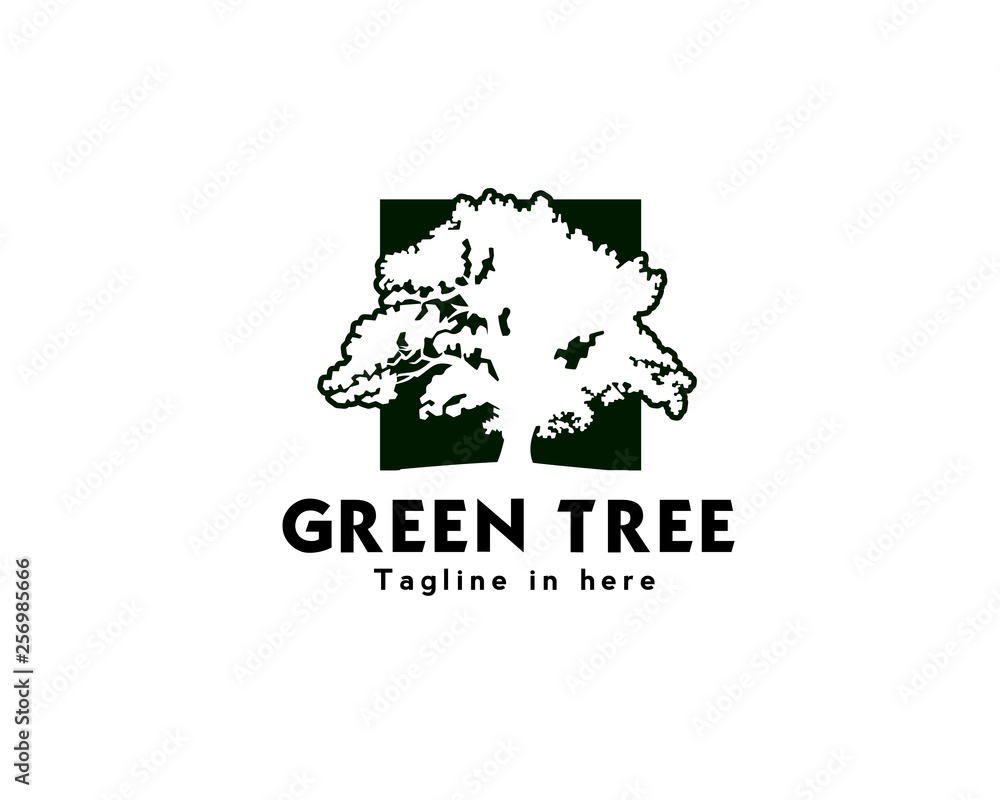 white oak tree in black logo design inspiration