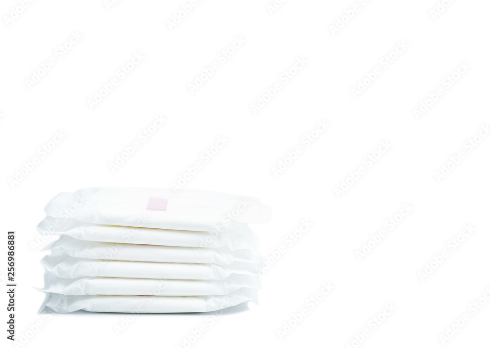 Stacked sanitary napkin pad on isolated white background. Stacked sanitary napkin pad on isolated white background.
