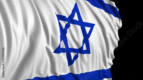 3d rendering of a israeli flag. The flag develops smoothly in the wind