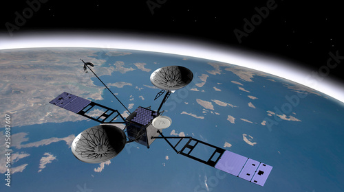 Fototapeta Naklejka Na Ścianę i Meble -  Satellite TDRS (Tracking and Data Relay Satellite) utilizzato dalla NASA per comunicare con altri satelliti e con la Stazione Spaziale Internazionale, 3D rendering
