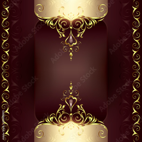 Vintage background with golden lace ornaments and art deco floral decorative elements