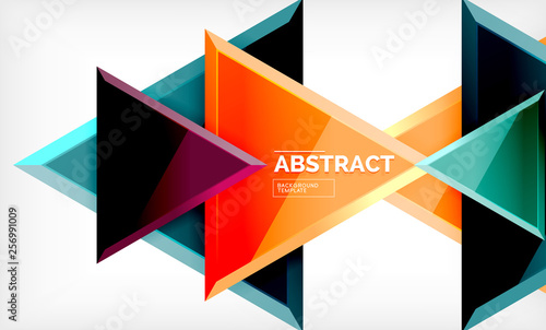 Free Download Triangles repetiton geometric abstract background, multicolored glossy triangular shapes, hi-tech poster cover design or web presentation template with copy space - GFXLoad