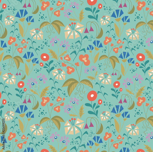 Field flowers illustration  on mint background