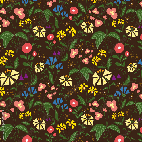Field flowers illustration  on brown background