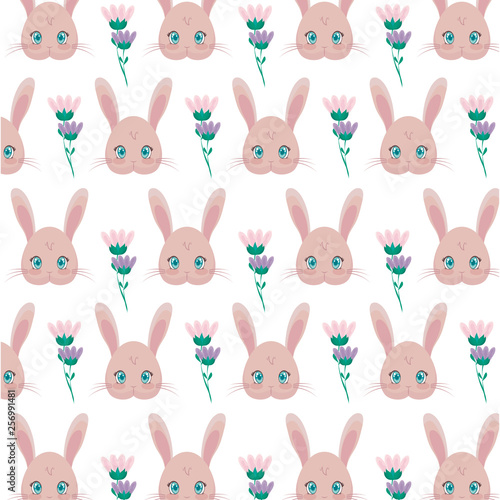 pattern of heads rabbits with flowers