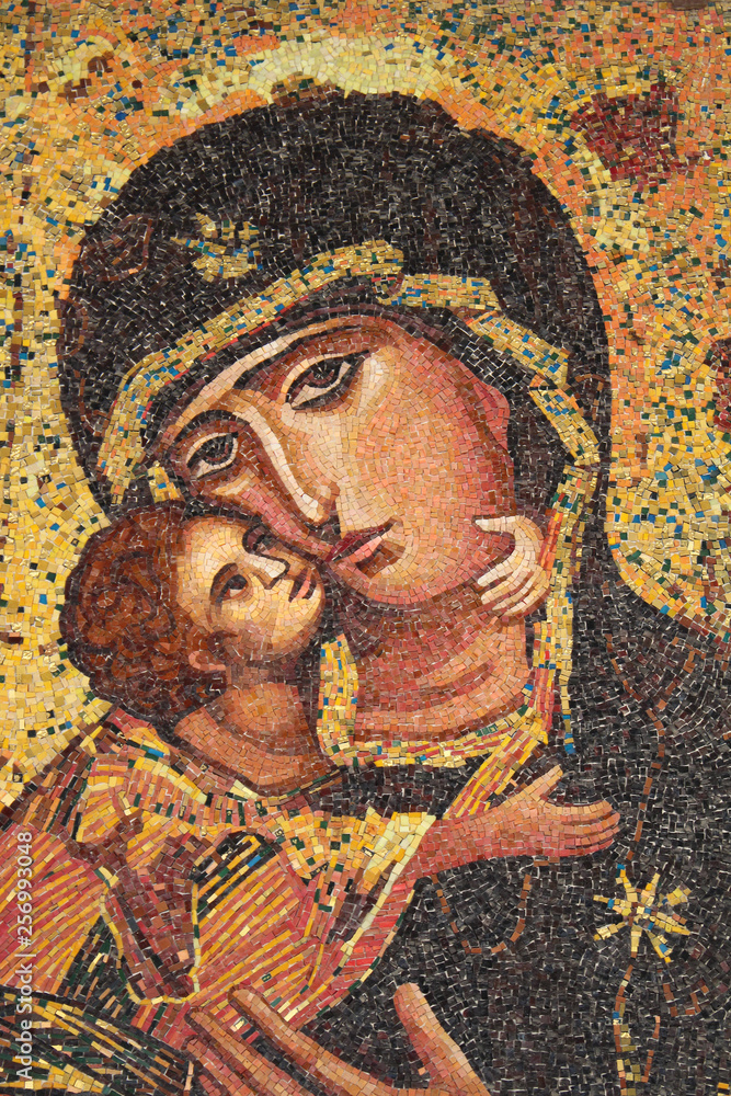 Mosaic.  The Catholic Church, the Basilica of Annunciation in Nazareth, Israel