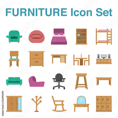 furniture Icon set with flat style. vector EPS10 Illustration