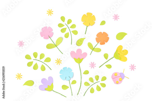 Spring paper cut on white background