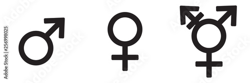 Gender identities icons set, male, female, transsexual, vector illustration