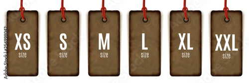 Collection of clothing size labels isolated on white, vector illustration
