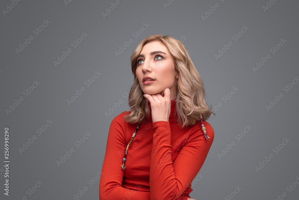Thoughtful lady looking up Thoughtful lady looking up