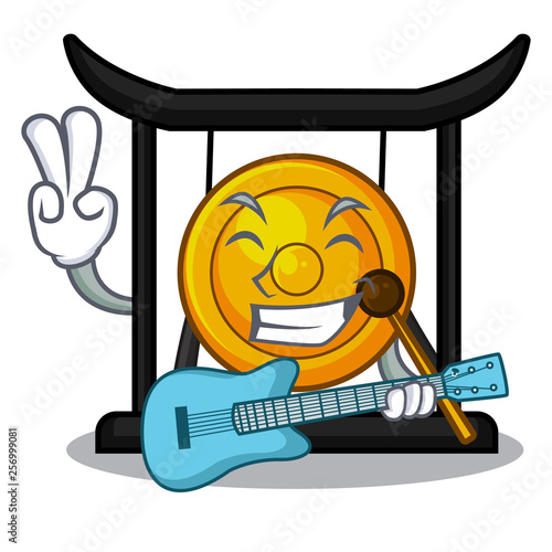 With guitar golden gong isolated with the mascot