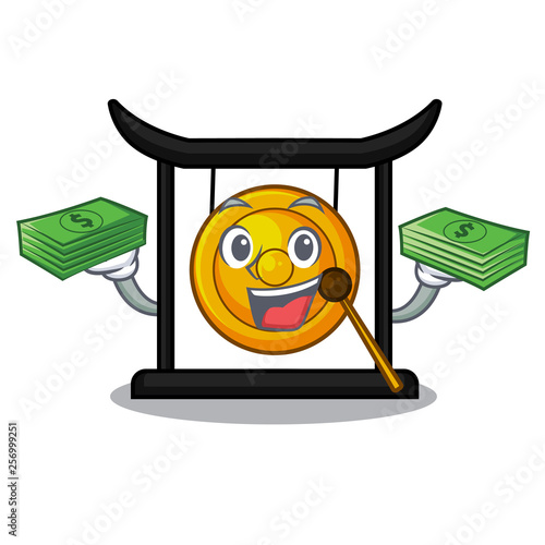 With money bag golden gong isolated with the mascot
