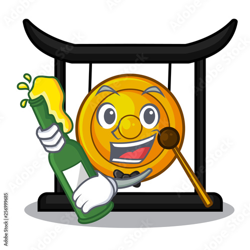 With beer minuatur golden gong in cartoon shape