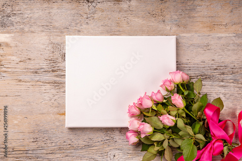 Blank card with rose flower bouquet