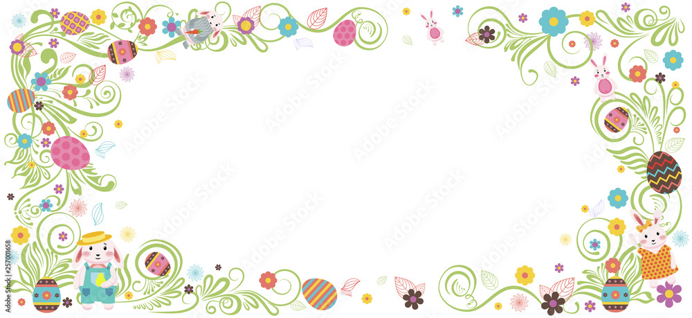 Happy Easter colored Easter eggs white background
