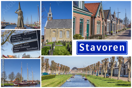 Collage of interesting sights in the Frisian city of Stavoren, Netherlands photo
