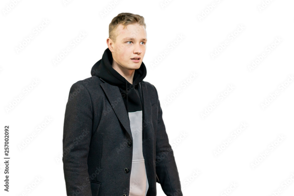 young happy smiling man isolated, trendy clothes young happy smiling man isolated, trendy clothes