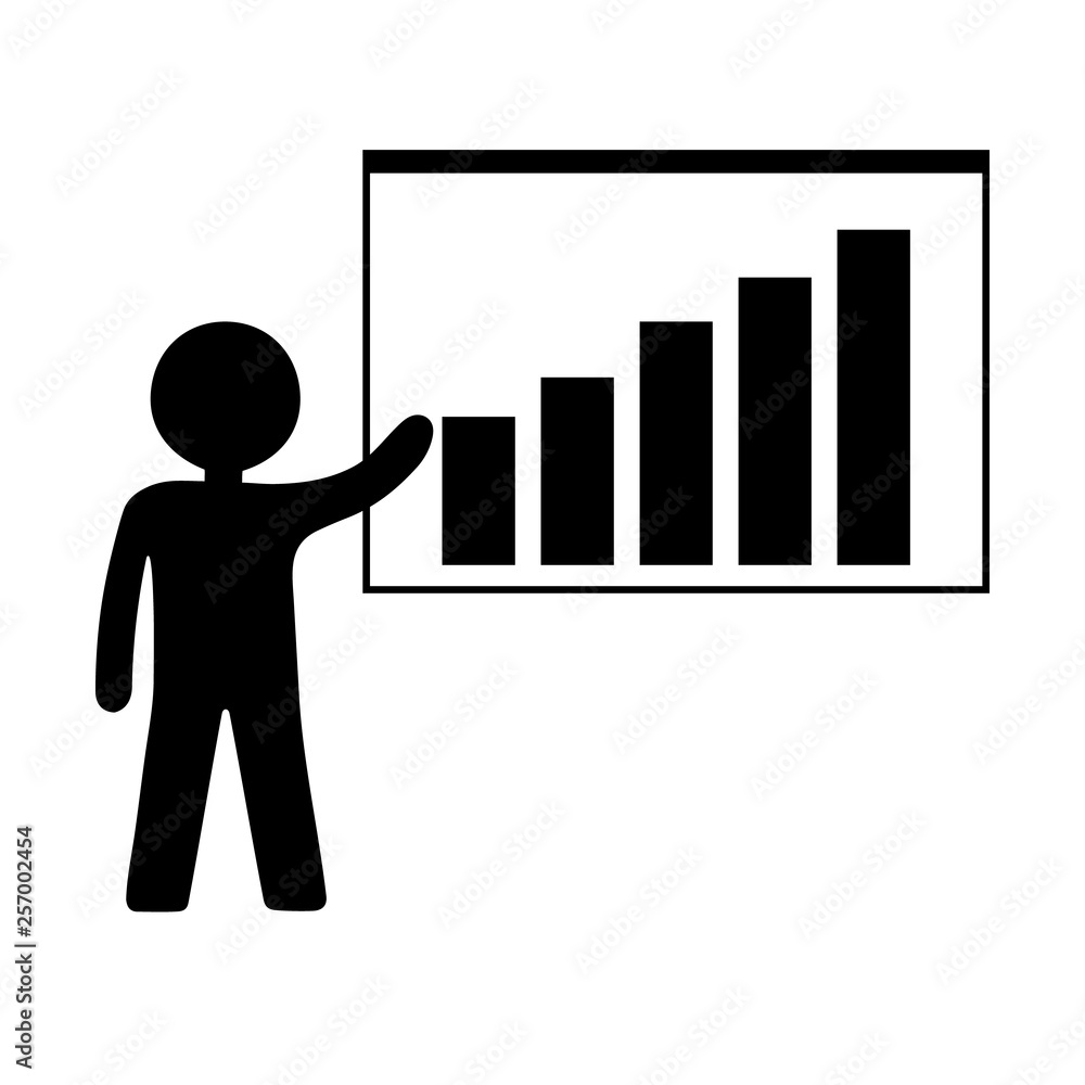 Person with Growing Chart Icon. Business Presentation, Analyzing, Statistical, Report. Business Concept. Schedule and Human. Flat Style. Vector illustration for Design, Web, Infographic. Person with Growing Chart Icon. Business Presentation, Analyzing, Statistical, Report. Business Concept. Schedule and Human. Flat Style. Vector illustration for Design, Web, Infographic.