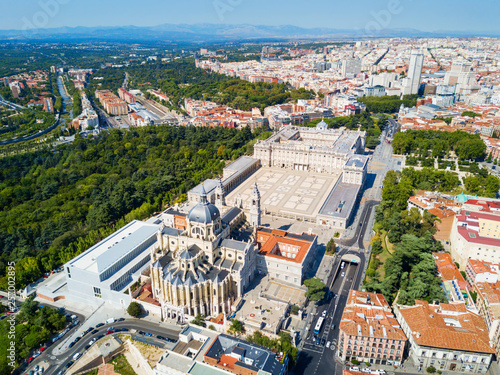 Almudena Cathedral and Royal Palace of Madrid in Madrid city centre, Spain