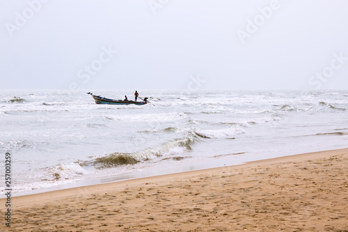 Fishing boats met face to face. 