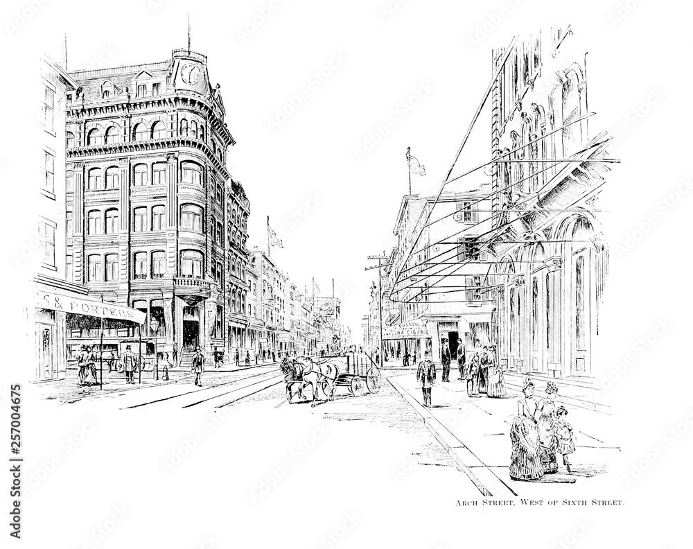 Fototapeta premium Philadelphia city. Engraving illustration
