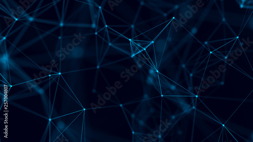 Big data visualization. Abstract background with connecting dots and lines. 3D rendering. High resolution.