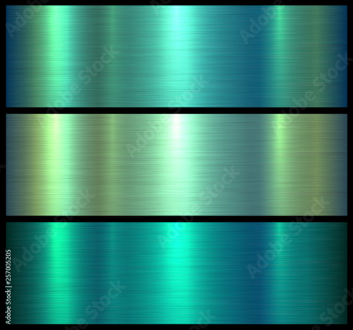 Metal textures shiny green brushed metallic background, vector illustration.