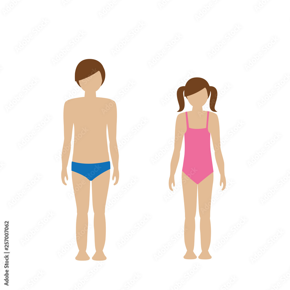 kids character boy and girl in bathing suit isolated on white background vector illustration EPS10 - obrazy, fototapety, plakaty 