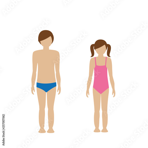 kids character boy and girl in bathing suit isolated on white background vector illustration EPS10
