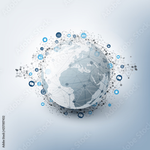 Internet of Things, Cloud Computing Design Concept with Icons - Digital Network Connections, Technology Background 