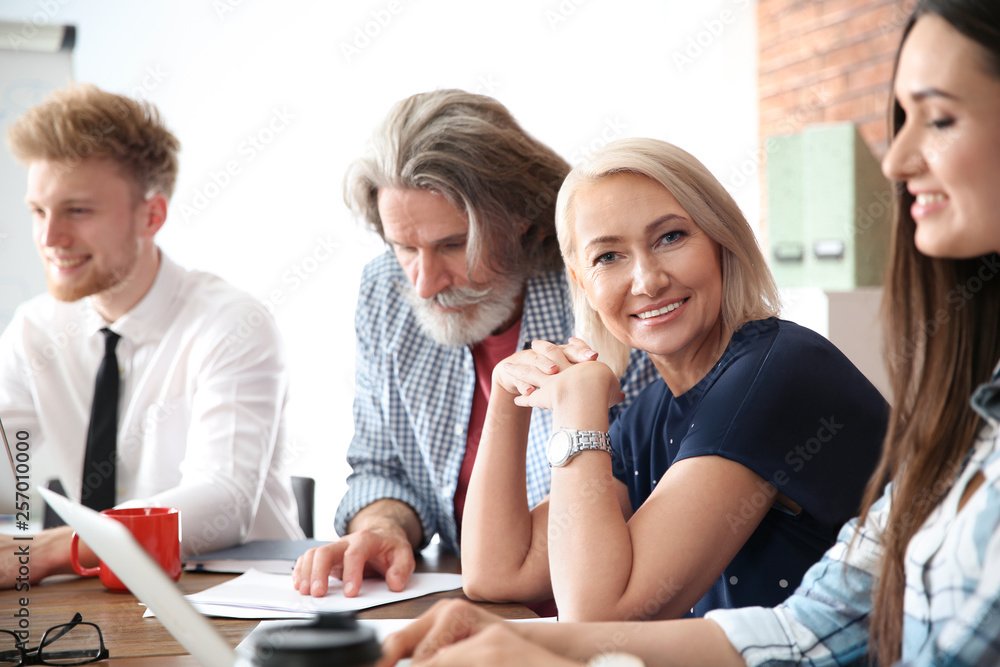 Business people discussing work matters in office. Professional communication Business people discussing work matters in office. Professional communication