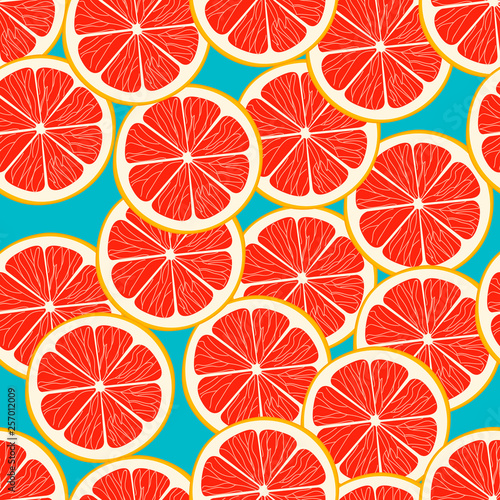 Grapefruite seamless pattern. Hand drawn red vector texture.