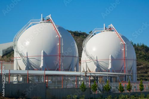 LNG or LPG storage plant, two liquefied natural gas tanks